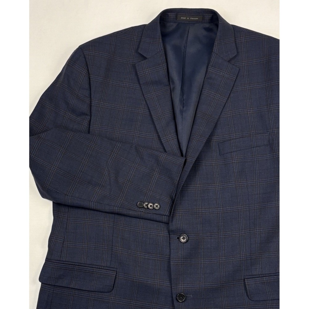 Tallia For Ticknors Wool Sport Coat 46r W/Blue/Brown Windowpane Plaid